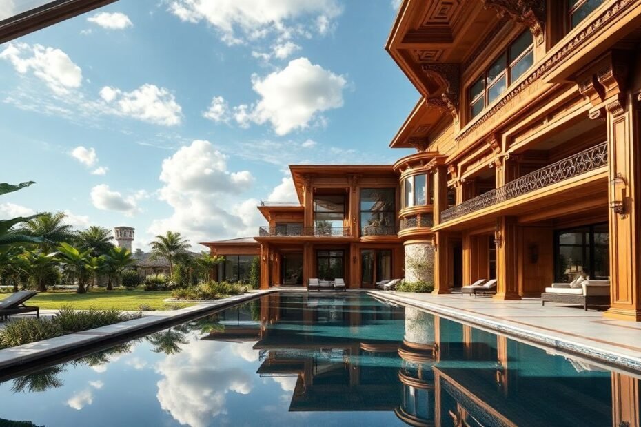 "Reforma Sofisticada em Mansão: Fluidez e Elegância com Madeira"
